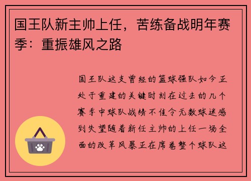 国王队新主帅上任，苦练备战明年赛季：重振雄风之路